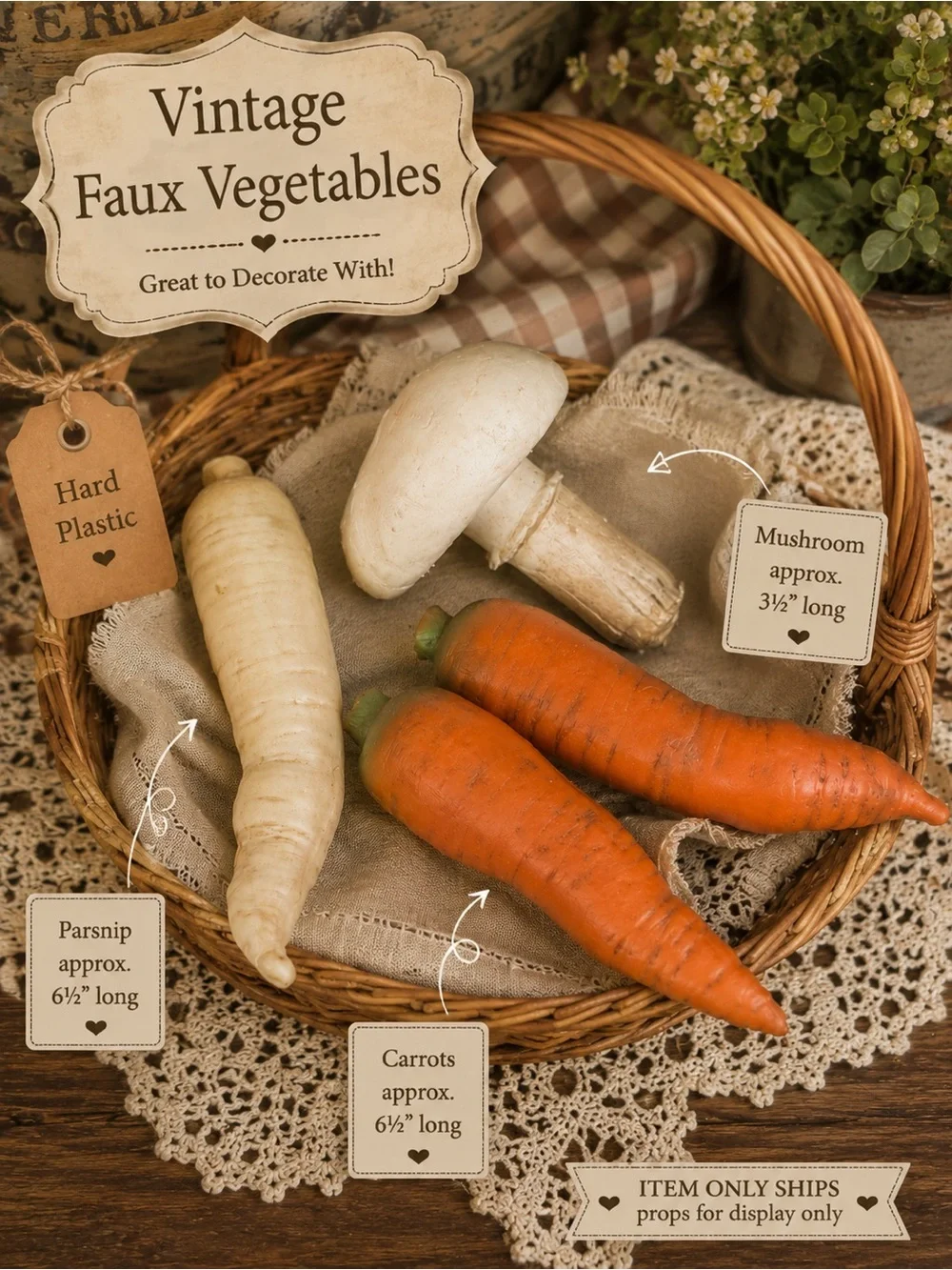 Source Unknown Orange and Cream Vintage Faux Vegetables Decorative Basket